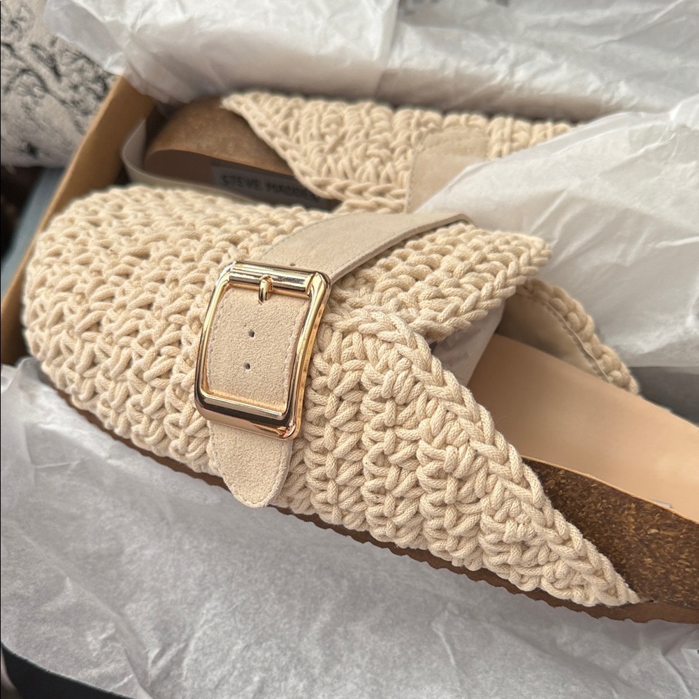 Steve Madden Tan Woven Buckle Mules